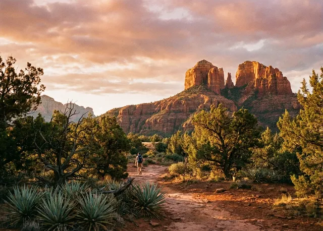 Red rock buttes at sunset