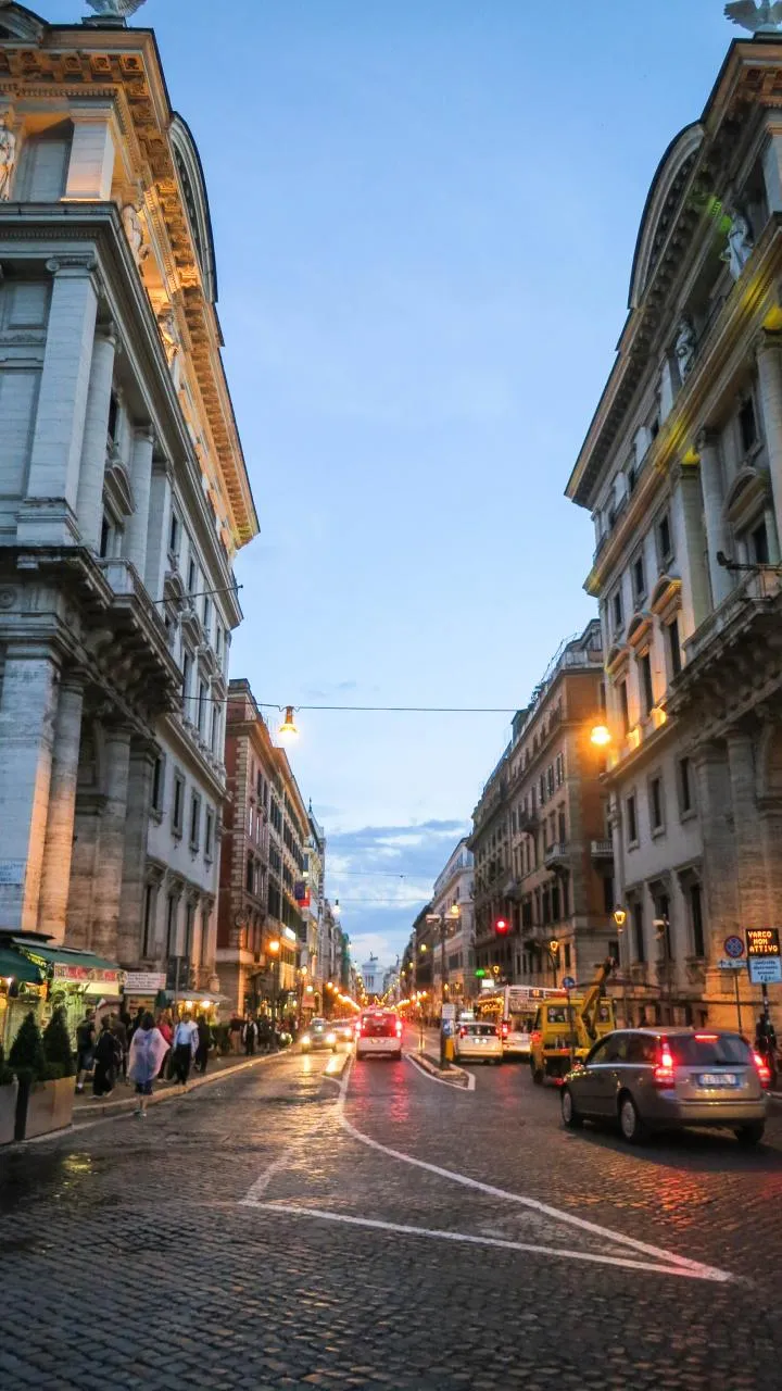 Via Nazionale, Rome, at dusk